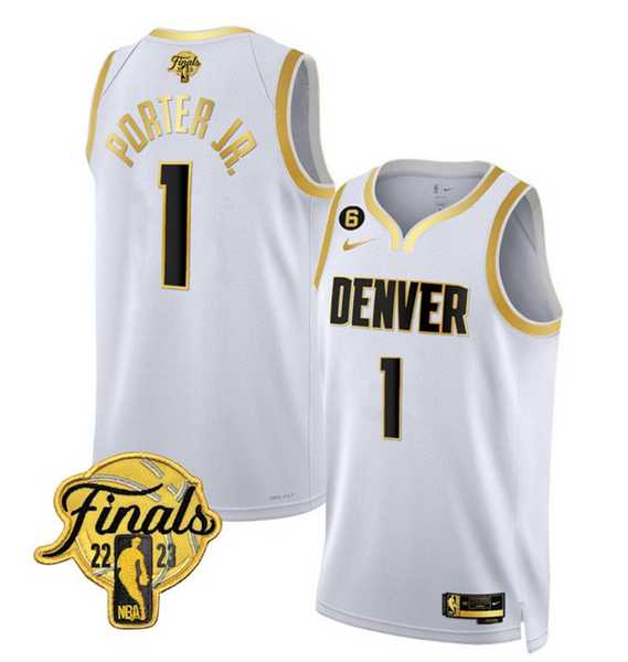 Men%27s Denver Nuggets #1 Michael Porter Jr. White 2023 Finals Collection With NO.6 Patch Stitched Basketball Jersey Dzhi
